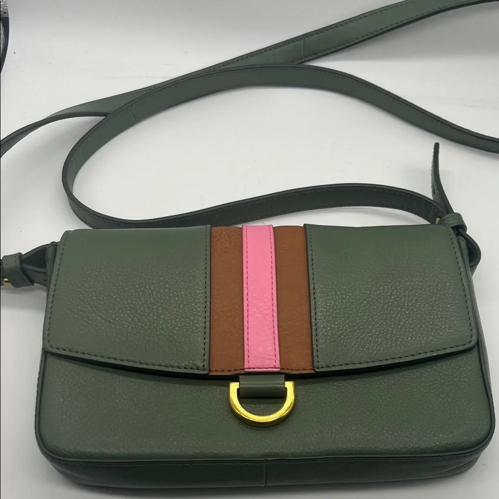 Fossil Millie Leather Mini Aloe Crossbody Bag green Tan & Pink brass hardware